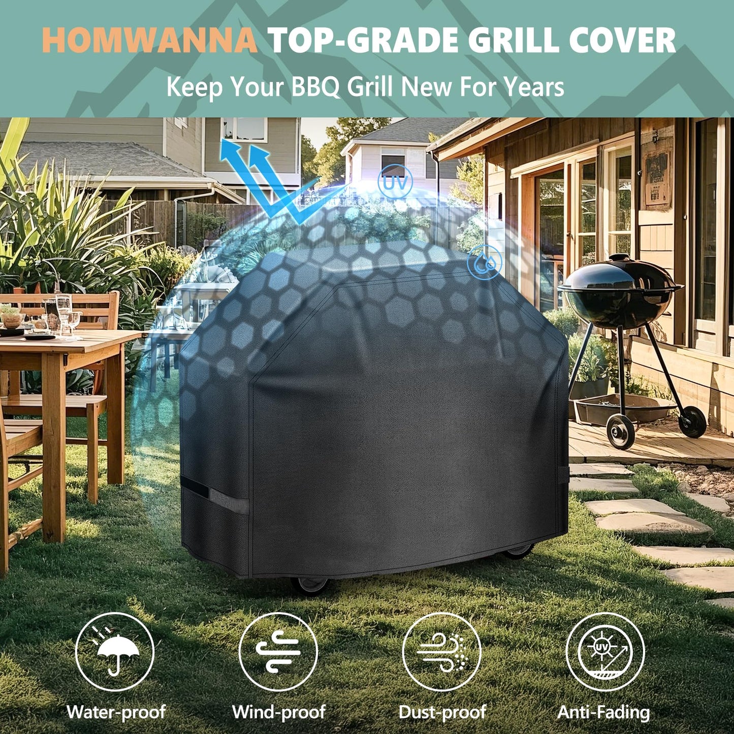 HomWanna Grill Cover 72 Inch - Superior BBQ Cover for Weber Summit 600 Series Gas Grill - 600D Large Outdoor Barbecue Covers for Weber 6 Burner Summit 670, Summit 620 and Genesis 600, Genesis 400