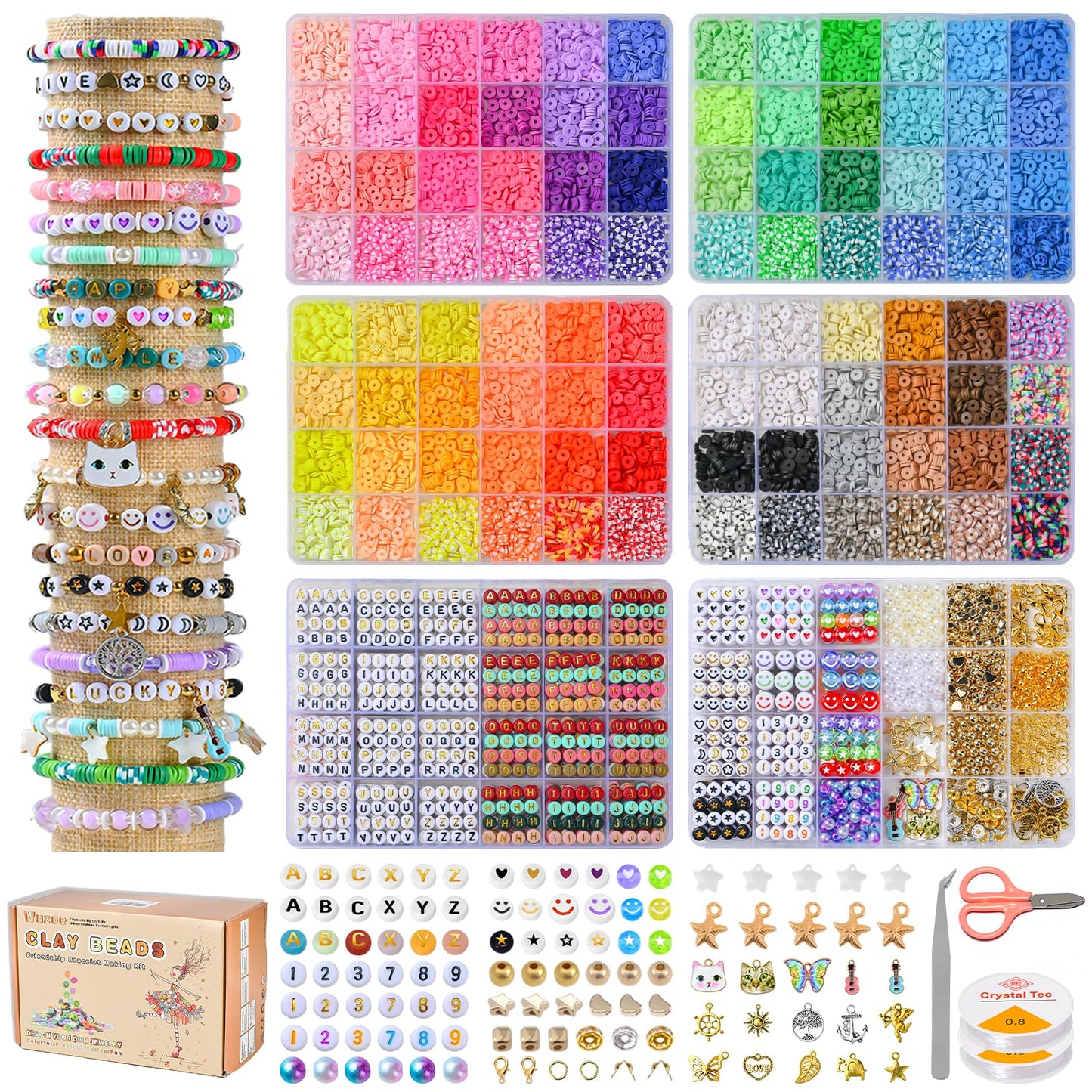 wuzoe Friendship Bracelet Kit, 16888pcs, 96 Colors Polymer Clay Beads & 1200 Letter Beads，Bracelet Making Kit for DIY Jewelry Making&Friendship Bracelet Making