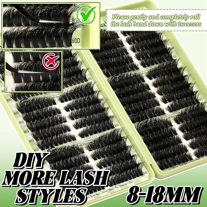 Lash Clusters Kit Wispy Lash Clusters C Curl Cluster Eyelash Extensions Cat Eye Lashes Clusters 510Pcs Volume Individual Lashes Lash Glue Lash Tweezers