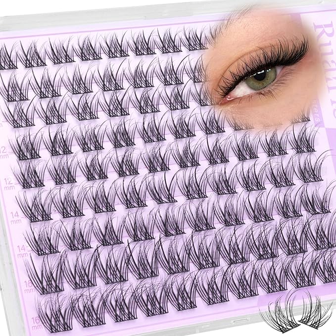 Natural Lash Clusters Wispy Eyelash Clusters Fluffy Cluster Eyelash Extensions 8-16mm DIY Lash Extensions CD Curly Spider Cluster Lashes Daily Wear Lashes Clusters for Bare Face/Cleangirl Makeup