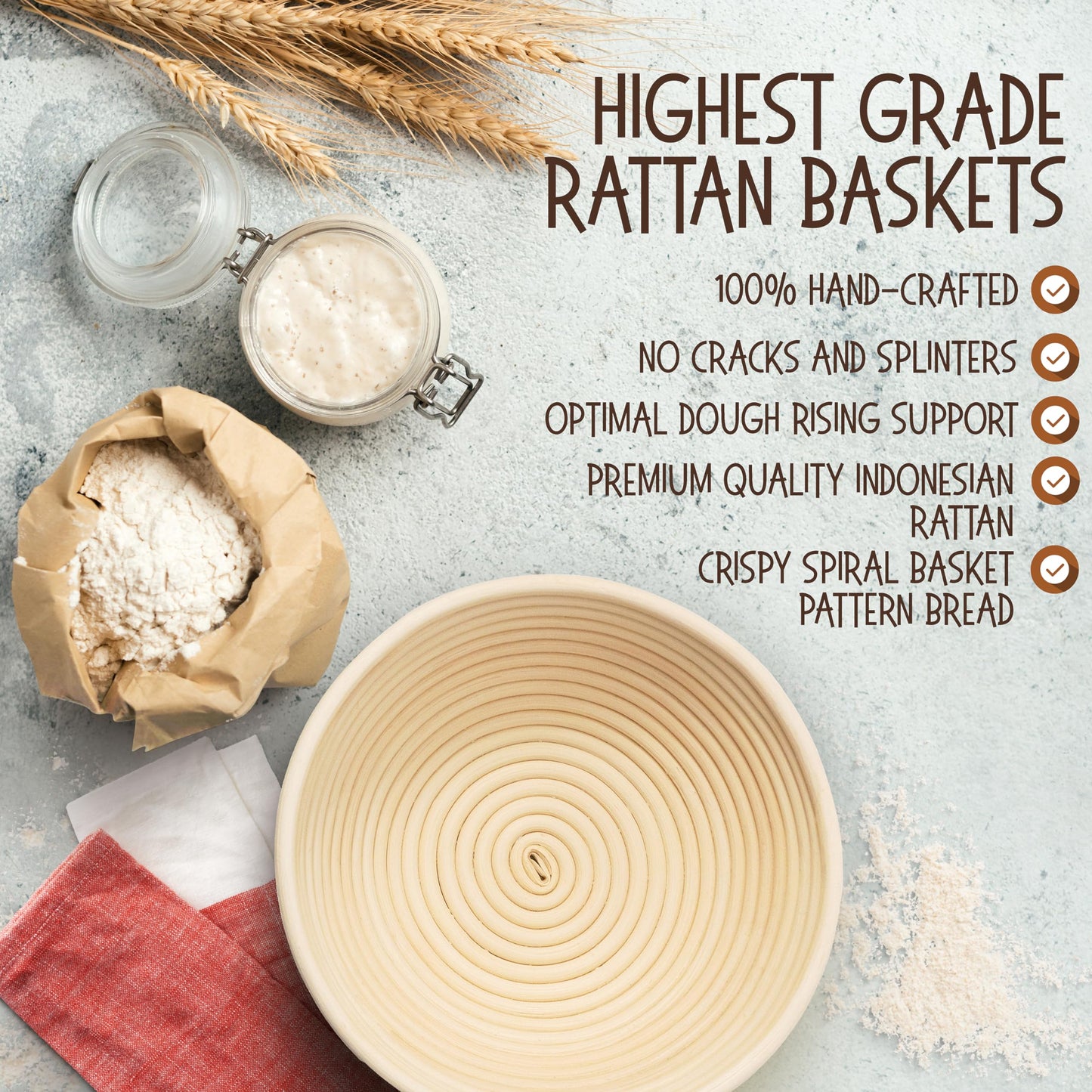 Superbaking 9' Round Banneton Bread Proofing Basket Gift Set– Sourdough Starter Kit for Crusty Artisan Style Loaves, Includes Essential Bread Baking Supplies & Tools - Ideal Gift for Bakers