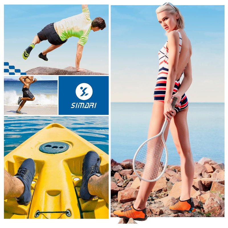 SIMARI Water Shoes for Women Men - Barefoot Quick-Dry Aqua Socks | Lightweight Swim Shoes for Surfing, Swimming, Beach Sports, Kayaking, Diving | Non-Slip Design