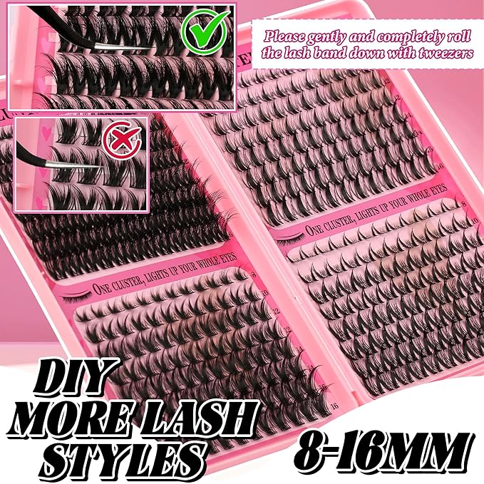 Manga Lash Clusters Kit Spiky Lashes Clusters Fairy Wispy Lash Clusters Wet-Look Anime Lashes Pack 384 Pcs C/D Curl Fluffy Individual Lashes Lash Bond and Seal Lash Tweezers