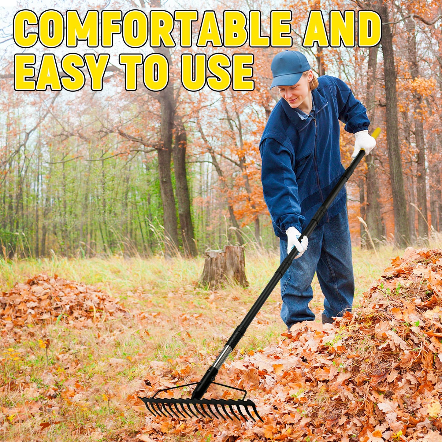 BlumeTrec Bow Rake, 68-Inch Adjustable Handle Garden Rake with 17 Steel Tines, Heavy Duty Dual-Sided Metal Rake Landscape Gardening Tool for Soil Loosening Lawn Yard Leaves Mulch Thatch Removing