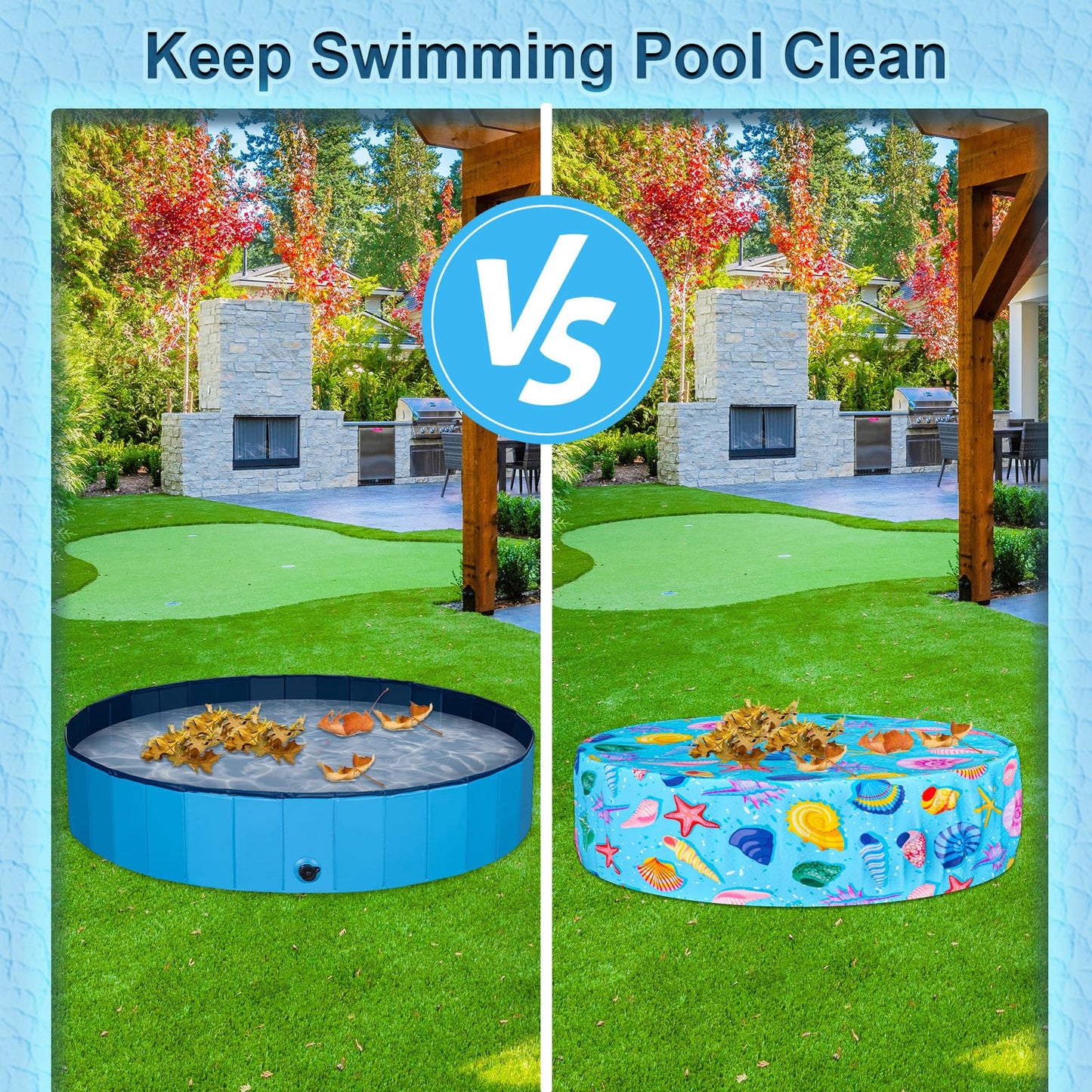 Docuwee Round Dog Pool Cover 48", Foldable Kiddie Solar Cover Fit Dog Collapsible Swimming Pool, Pets Kids Bath Tub, Anti-UV Dustproof Safety Pool Covers, Starfish Patterns