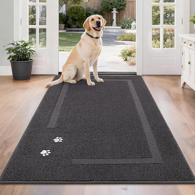 BEQHAUSE Dog Door Mat for Mud Paws Dirt Trapper Doormat Non-Slip Entryway Rugs Absorbent Welcome Mat Washable Indoor Floor Mat Low-Profile for Front Door, 36" x 60", Dark Grey