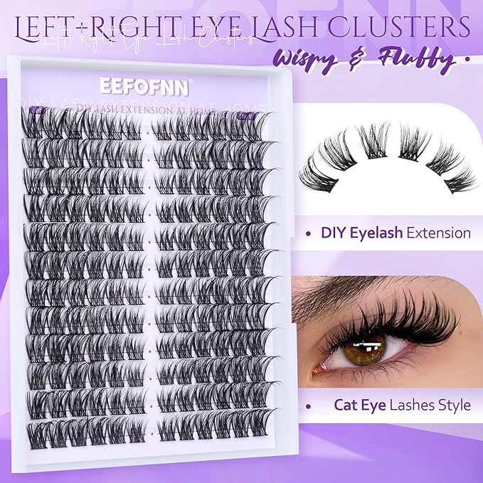 Eefofnn Eyelash Clusters Wispy Cluster Eyelash Extensions Natural Lash Clusters Left+Right Lash Extension CC Curly Individual Lashes 10-15MM Cat Eye Lashes Thin Band Eyelash Extension Easy To Use