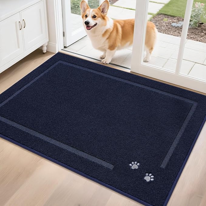 BEQHAUSE Dog Door Mat for Mud Paws Dirt Trapper Doormat Non-Slip Entryway Rugs Absorbent Welcome Mat Washable Indoor Floor Mat Low-Profile for Front Door, 32" x 48", Navy Blue