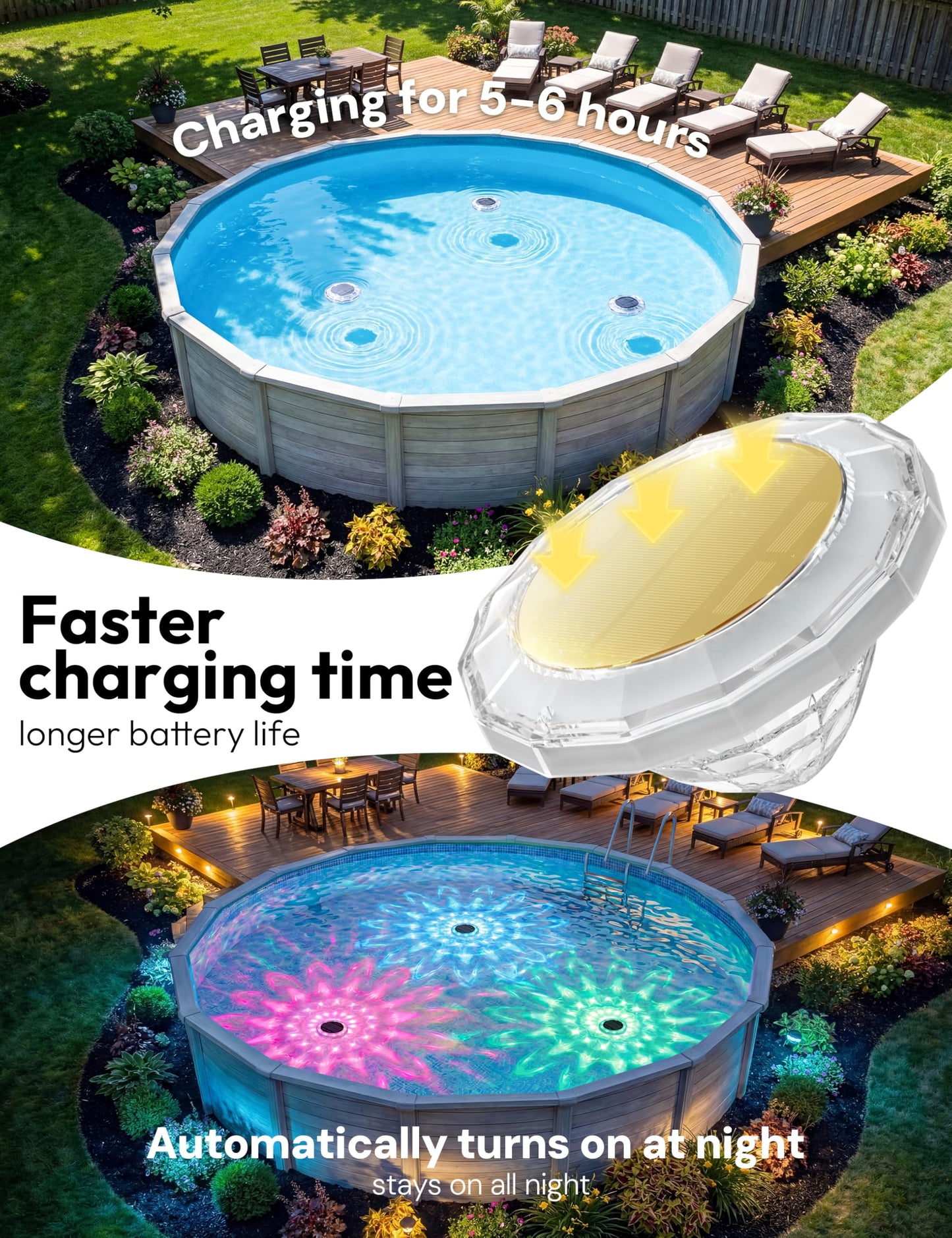 NIORSUN Floating Solar Pool Lights, 5.8 Inch IP68 Waterproof Pool Lights with Remote, 9 RGB Color LED Pool Solar Lights with Timer Auto On/Off, Pool Lights for Inground Above Ground Pools Hot Tub Spa