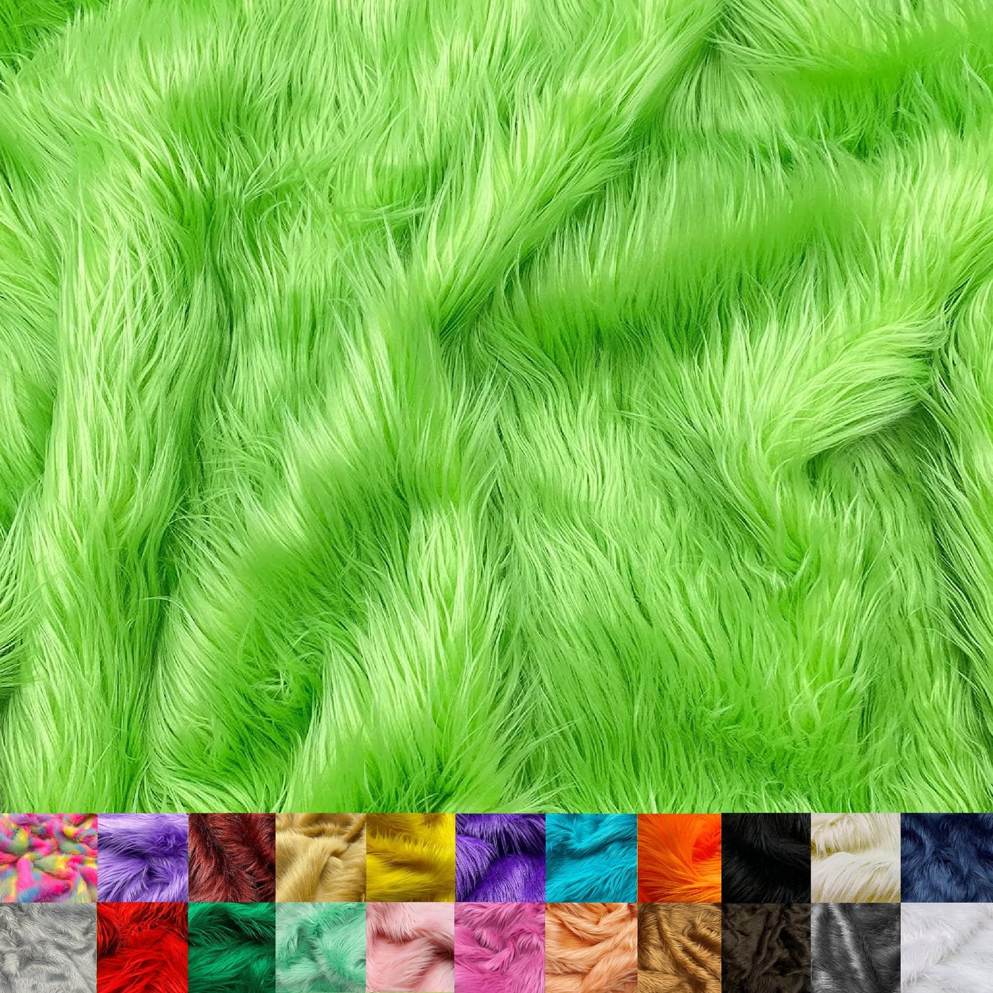 Ice Fabrics Faux Fur Fabric by The Yard - 60 Inches Wide Super Soft and Fluffy Shaggy Mohair Fur Fabric for Costumes, Apparel, Rugs, Pillows, Decorations and More - Lime Green - One Yard