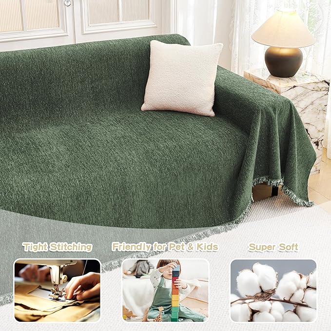 MYSKY HOME Couch Cover for Dogs Washable Couch Covers Couch Covers for Dogs Couch Cover 2 Cushion Sofa Non Slip Dogs Furniture Protector Chenille Sofa Covers for Pets, 71"x102", Moss Green