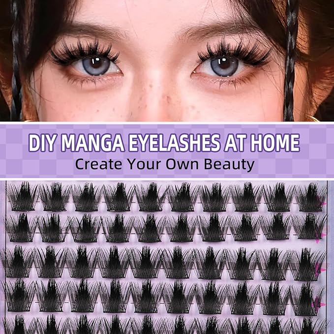 B&Q Manga Lashes Clusters Anime Lashes 8-18mm Mixed 120pcs Eyelash extension Manga Style Lash Feature Side Spike Cat Eye Eyelash Clusters Perfect Choice for Beginners at Home (Lash-Anime 01)