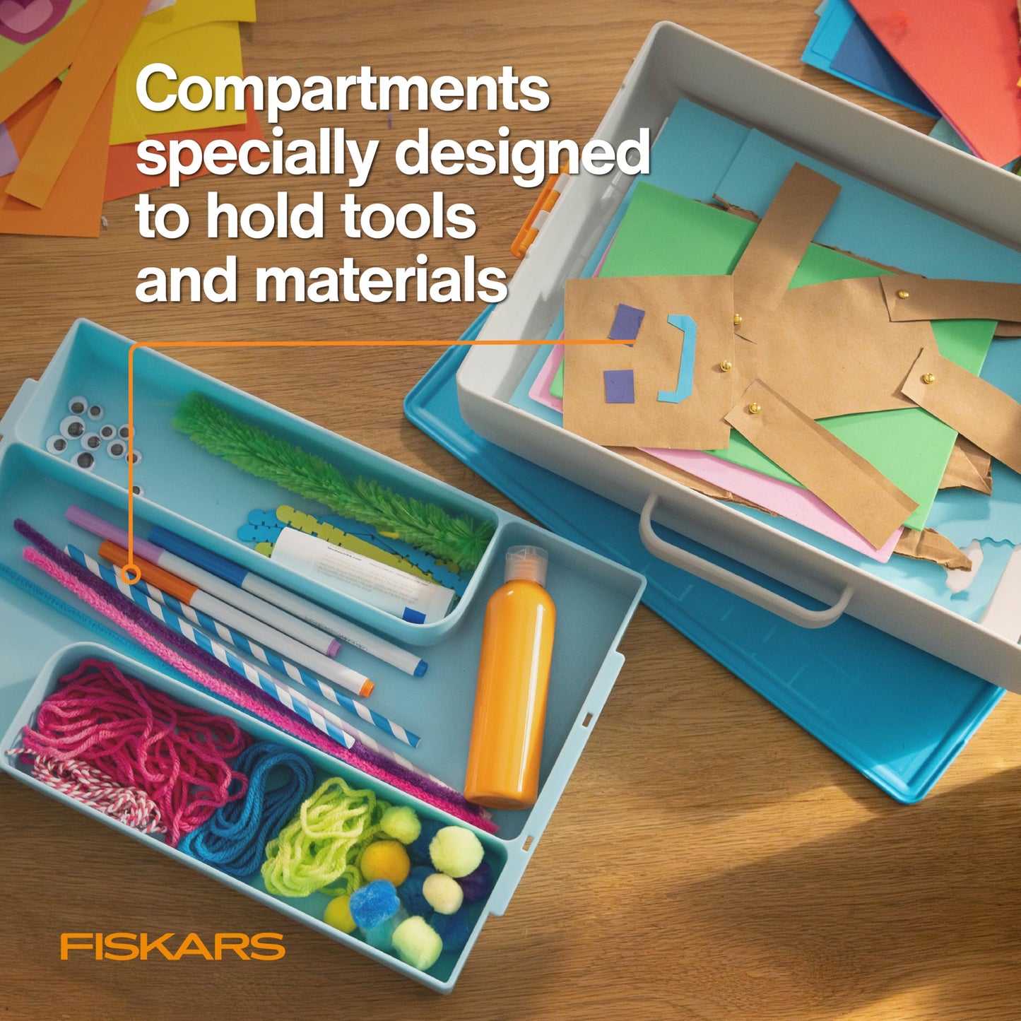 Fiskars Kids Creating Toolbox – Portable Art Storage Organizer with Reversible Lid, Carry Handle, and Secure Snap-Close Design