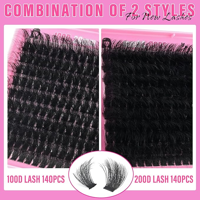 Lash Clusters 100D+200D Thick Eyelash Clusters 20mm Wispy Individual Mega Volume Lashes Cluster Eyelash Extensions 280Pcs DIY Lash Extension at Home, by Yaiseiko