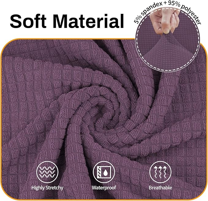Asnomy Couch Covers for 3 Cushion Couch Stretch Sofa Covers Slipcovers, Pet Protector Furniture Covers for Dogs Cats Spandex Jacquard Fabric Small Checks （Large，Gray Purple）