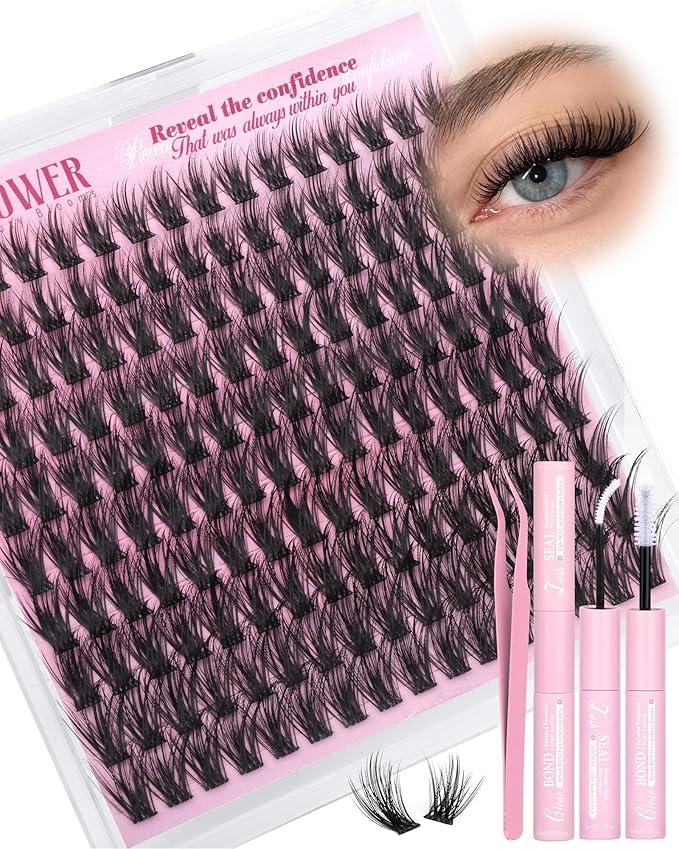 Wispy Lash Clusters Kit Natural Eyelash Clusters 10-16mm Lash Extension Kit CD Curl Lashes Clusters Thin Band Cluster Eyelash Extensions Kit Manga Cluster Lashes by Lanflower