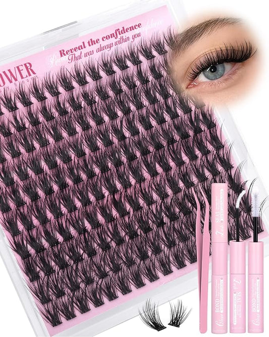 Wispy Lash Clusters Kit Natural Eyelash Clusters 10-16mm Lash Extension Kit CD Curl Lashes Clusters Thin Band Cluster Eyelash Extensions Kit Manga Cluster Lashes by Lanflower