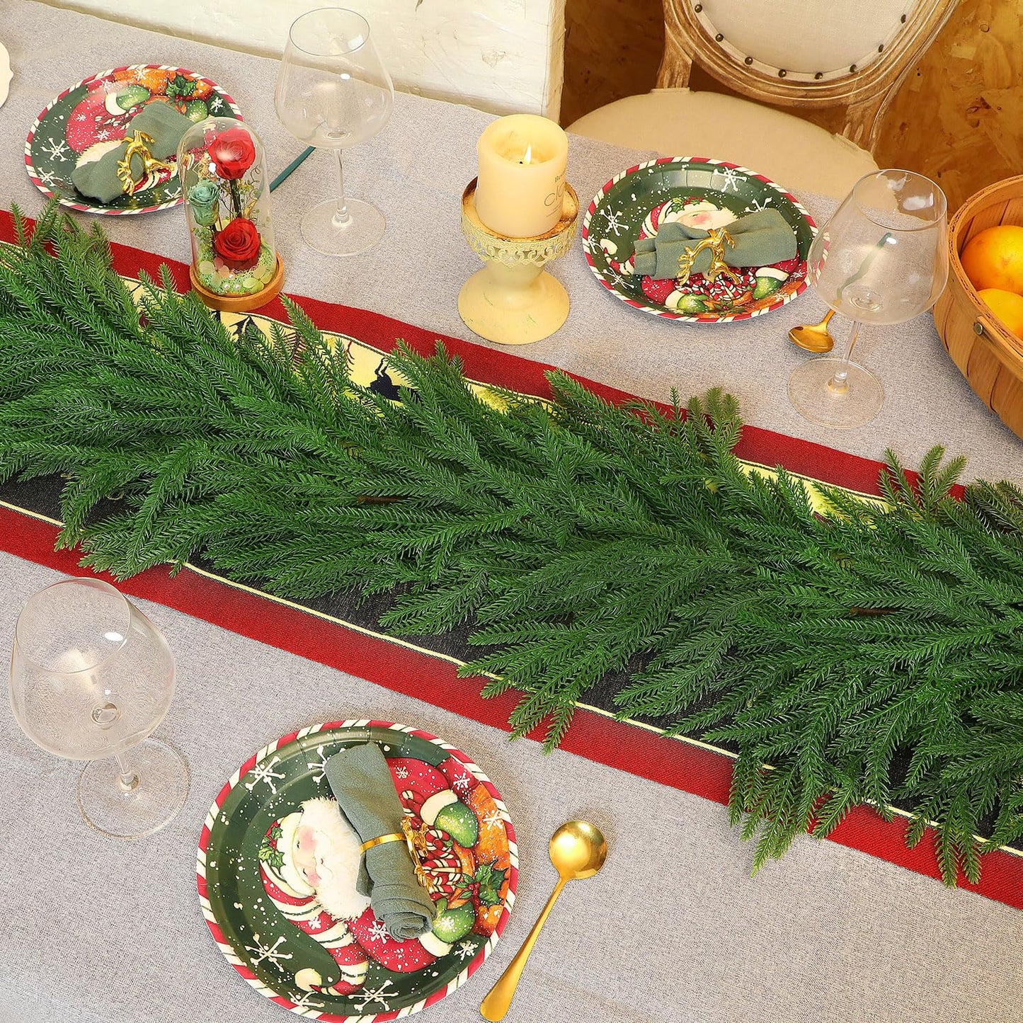 6 Ft 2 Pcs Artificial Norfolk Pine Garland, Real Touch Green Faux Greenery Garland for Christmas Table, Mantle, Wall, Fireplace, Indoor Outdoor Holiday Decor