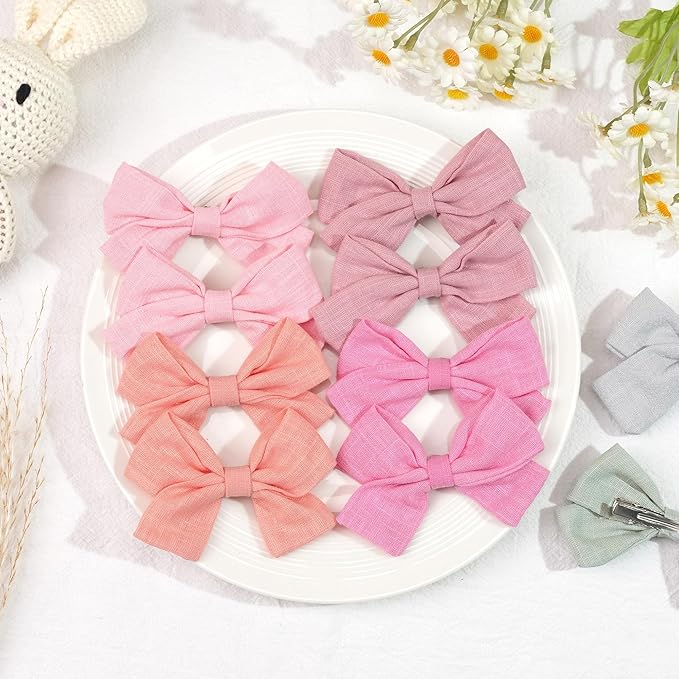 CÉLLOT Girls Hair Bows Linen Fabric 3.5" Bows Alligator Clips Hair Accessories for Little Girls Toddlers Kids and Teens,20 Pieces