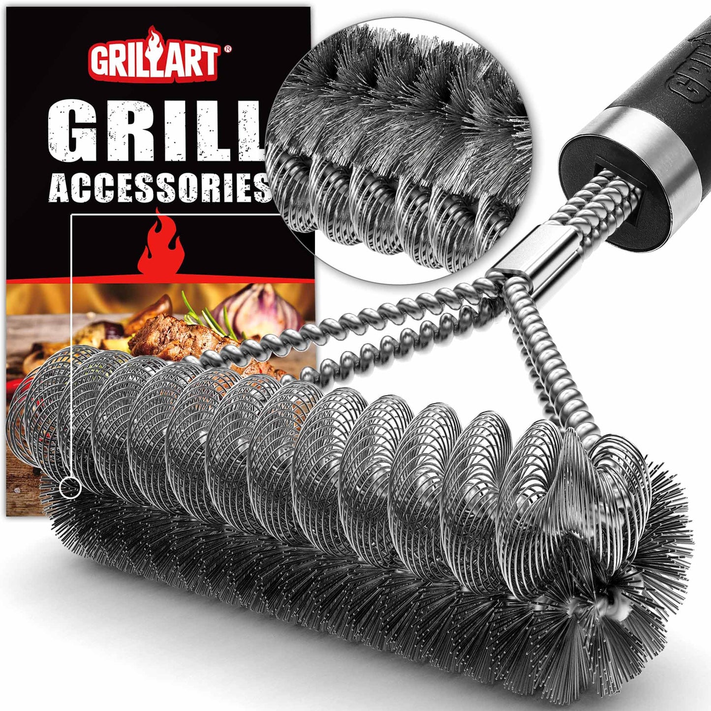 GRILLART Grill Brush [Wire + Helix] Combined BBQ Brush - Safe & Efficient Grill Cleaning Brush - 18" Grill Cleaner Brush Scrubber for Gas/Porcelain/Charbroil Grates â BBQ Accessories Gifts for Men/Dad