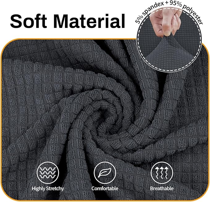 Asnomy Sofa Covers for 2 Cushion Couch Stretch loveseat Covers Slipcovers, Pet Protector Furniture Covers for Dogs Cats Spandex Jacquard Fabric Small Checks （Medium，Charcoal Ash）