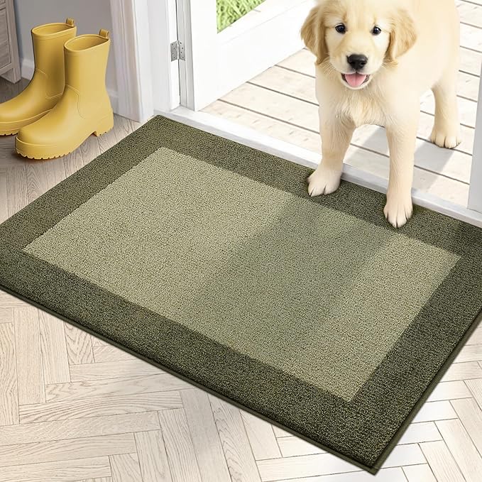 PURRUGS Dirt Trapping Door Mat 20" x 32", Non-Slip Washable Entry Mat, Dog Doormat, Front Door Mat, Super Absorbent Entrance Mat for Muddy Shoes & Paws, Budding Green & Sage Green