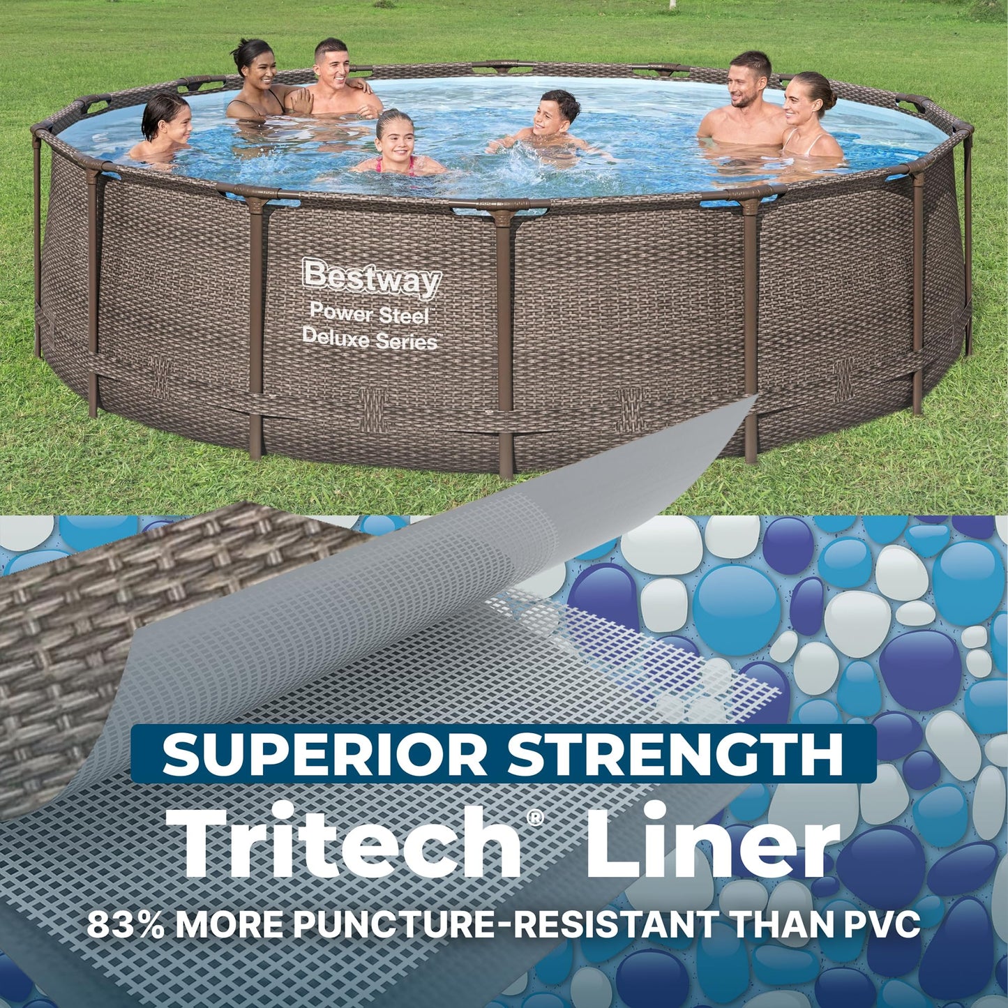 Bestway Power Steel 14’ x 42” Round Above Ground Outdoor Backyard Swimming Pool Set with 1,000 GPH Filter Pump, Ladder, and Pool Cover