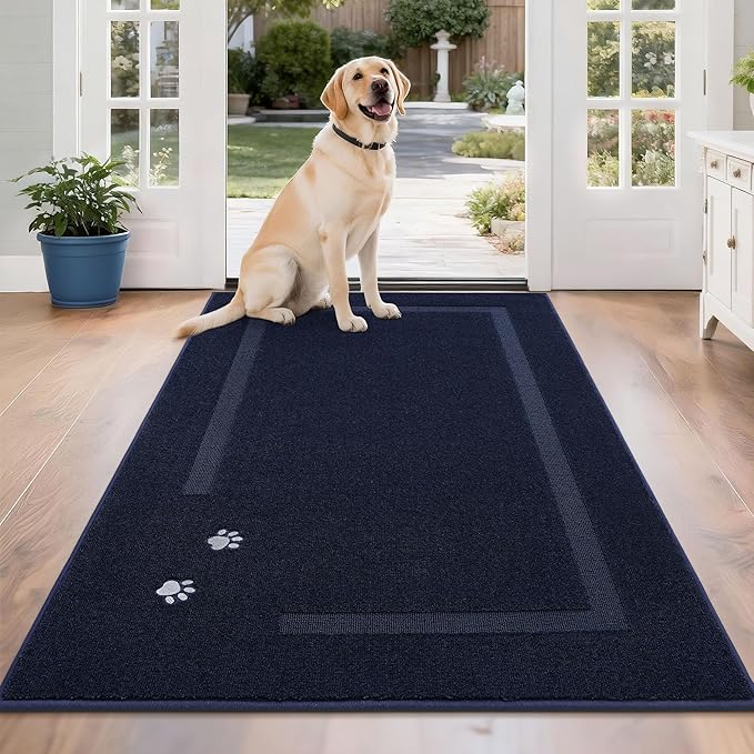 BEQHAUSE Dog Door Mat for Mud Paws Dirt Trapper Doormat Non-Slip Entryway Rugs Absorbent Welcome Mat Washable Indoor Floor Mat Low-Profile for Front Door, 36" x 60", Navy Blue