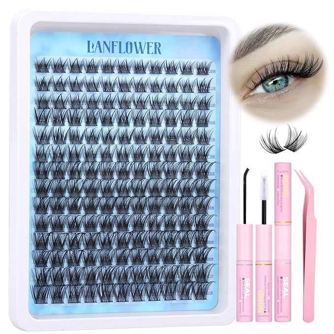 Wispy Lash Clusters Kit Natural Lash Extension Kit C Curved Eyelash Extension Kit 10-16mm Eyelash Clusters Thin Band Cluster Eyelash Extensions Kit 154pcs Individual Lashes by Lanflower