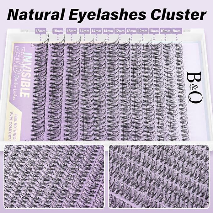 B&Q Venus Lash Clusters Invisible Band False Eyelashes Clusters Natural Cluster Eyelash Extensions Comfortable Individual Lashes Extension DIY Soft Eyelash Clusters （Venus-MIX8-18mm）