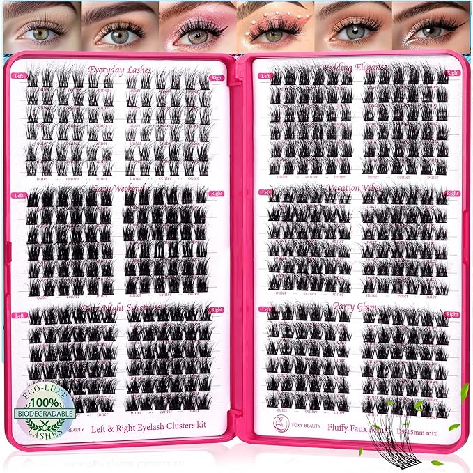 Lash Clusters - 0.05mm Wispy Natural Eyelash Clusters Fluffy Biodegradable Cruelty Free Eyelashes Lightweight Separate Left & Right Lash for Beginners DIY at Home