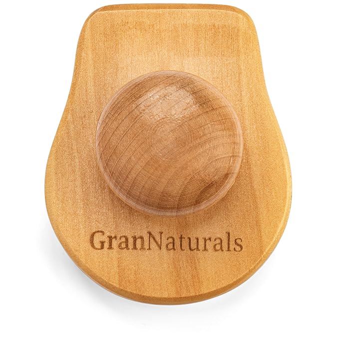 GranNaturals Wooden Shampoo Scrubber Brush - Shower Scalp Massager for Men & Women - Head Exfoliator with Silicone Bristles - Helps Promote Healthy Blood Flow, Dandruff Removal