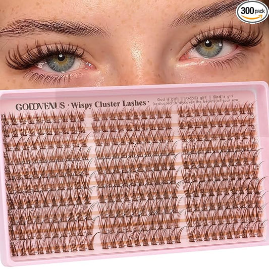 Brown Lash Clusters Natural For Soft Glam 300Pcs Wispy Lashes Cluster Eyelash Cluster Extensions C Curve Individual Lashes DIY Lash Extension Waterproof & Long - Lasting (10-16mm)