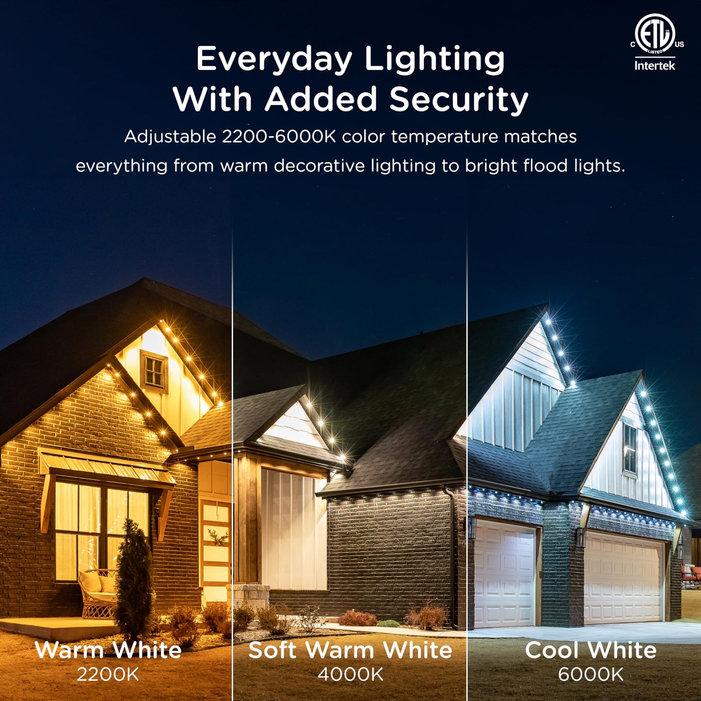Enbrighten Vibe Eternity Permanent Outdoor Lights for House, 100 Feet, 72 RGBWIC LEDs, Close Spacing, 33lm, Color Changing, Christmas, Eave Lighting, Smart App, Works with Alexa, Google Home, 81103
