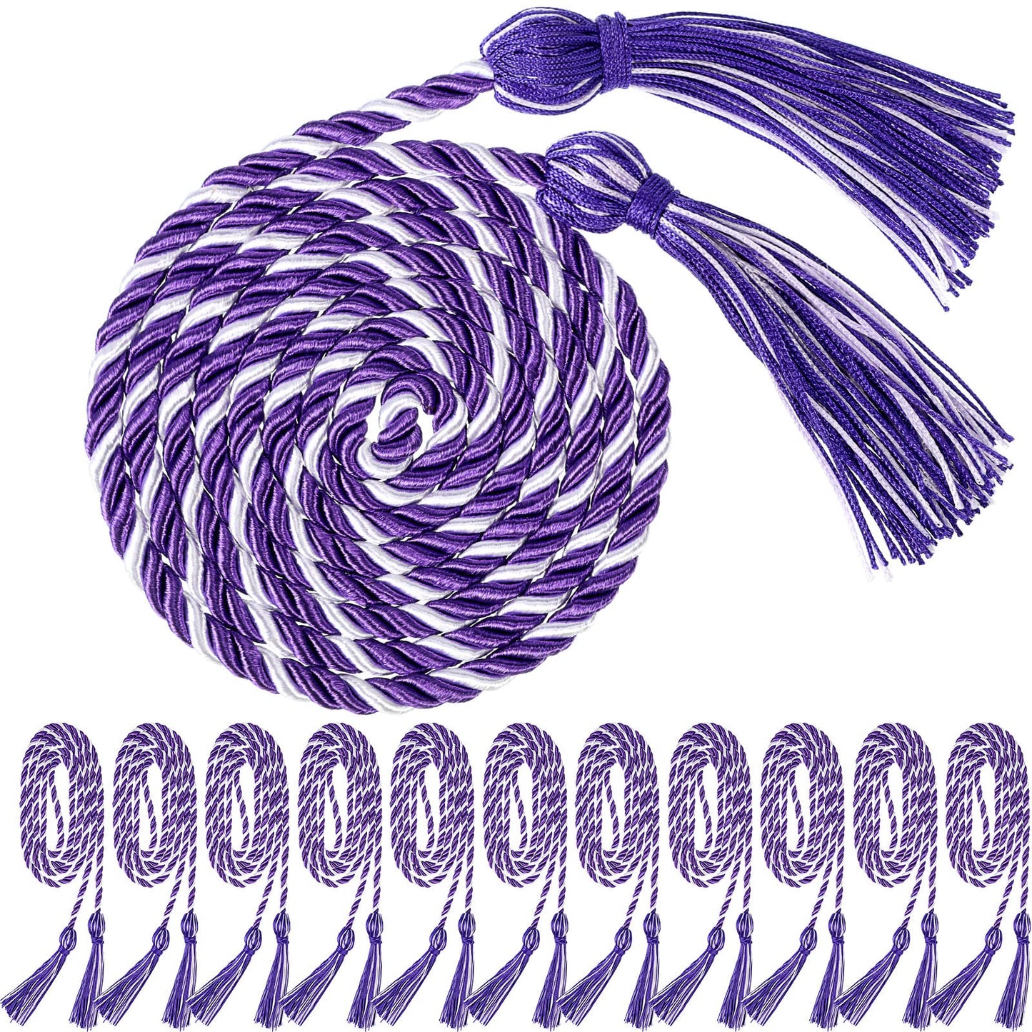 WILLBOND 12pcs Graduation Rope Honor Cord Tassel Set, Graduation Accessories for Ceremony, Graduate Students Souvenir and Gift (Purple, White)