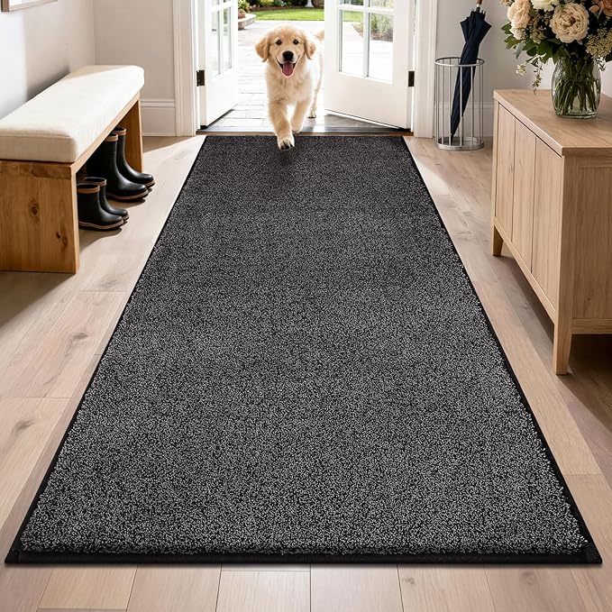 PURRUGS Dirt Trapping Door Mat 31.5" x 70", Non-Slip Machine Washable Entryway Rug, Dog Doormat, Indoor Front Door Mat, Super Absorbent Entry Rug for Muddy Shoes & Paws, Charcoal