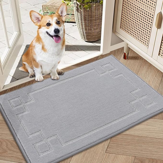 BEQHAUSE Door Mat 20" x 32", Non-Slip Door Mats Indoor Entryway Rugs Washable Low-Profile Absorbent and Stain Resist Floor Mats, Dog Door Mat for Front Back Door, Mud Wet Shoes & Paws, Light Grey