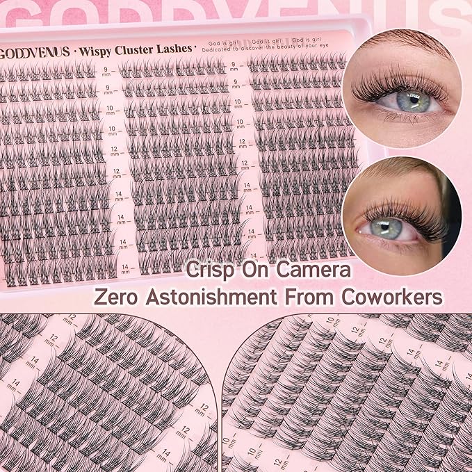 Goddvenus Lash Clusters Wispy 9-14mm Eyelash Clusters Natural DIY Cluster Eyelash Extensions Lash Individual 300pcs Short C Curve