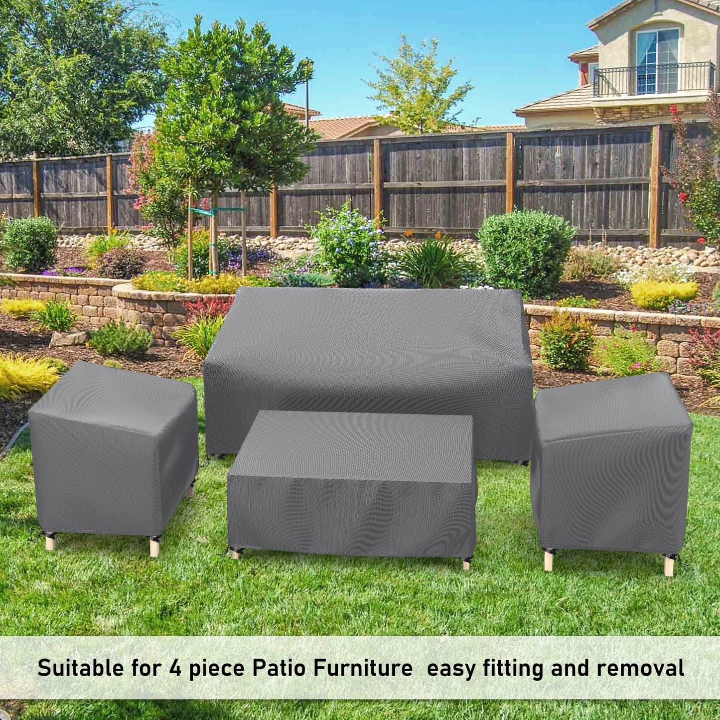 STARTWO Outdoor Patio Furniture Covers Waterproof 4-Piece Set, for Chairs 33in, Loveseat 58in, Coffee Table 46in, Heavy Duty 600D, Grey