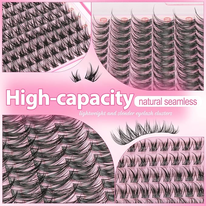 Lash Clusters Wispy Eyelash Clusters D Curly 10-18MM Cluster Eyelash Extensions 144PCS Individual Lashes Thin Soft Lashes Clusters Band DIY False Eyelashes Extension