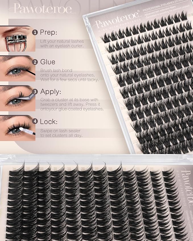 Pawotence Manga Lash Clusters 10-18mm Eyelash Clusters 144pcs Cluster Eyelash Extensions Anime Cluster Lashes Individual False Eyelashes for DIY Lash Extension
