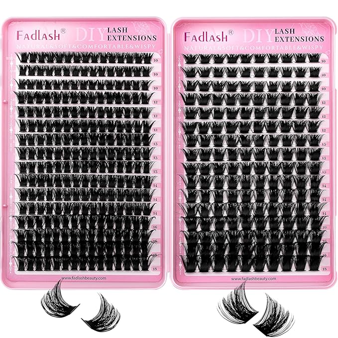 FADLASH Lash Clusters 400PCS 150D+200D Natural Eyelash Clusters Volume D Curl Cluster Eyelash Extensions for Beginners DIY at Home