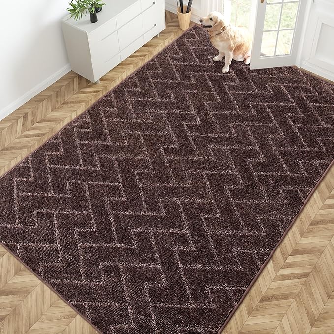 PURRUGS Easy Care Area Rug 6ft x 9ft, Non-Slip Machine Washable Entry Rug, Stain Resistant Accent Rug for Hallway, Bedroom, Living Room and Mudroom, Brown
