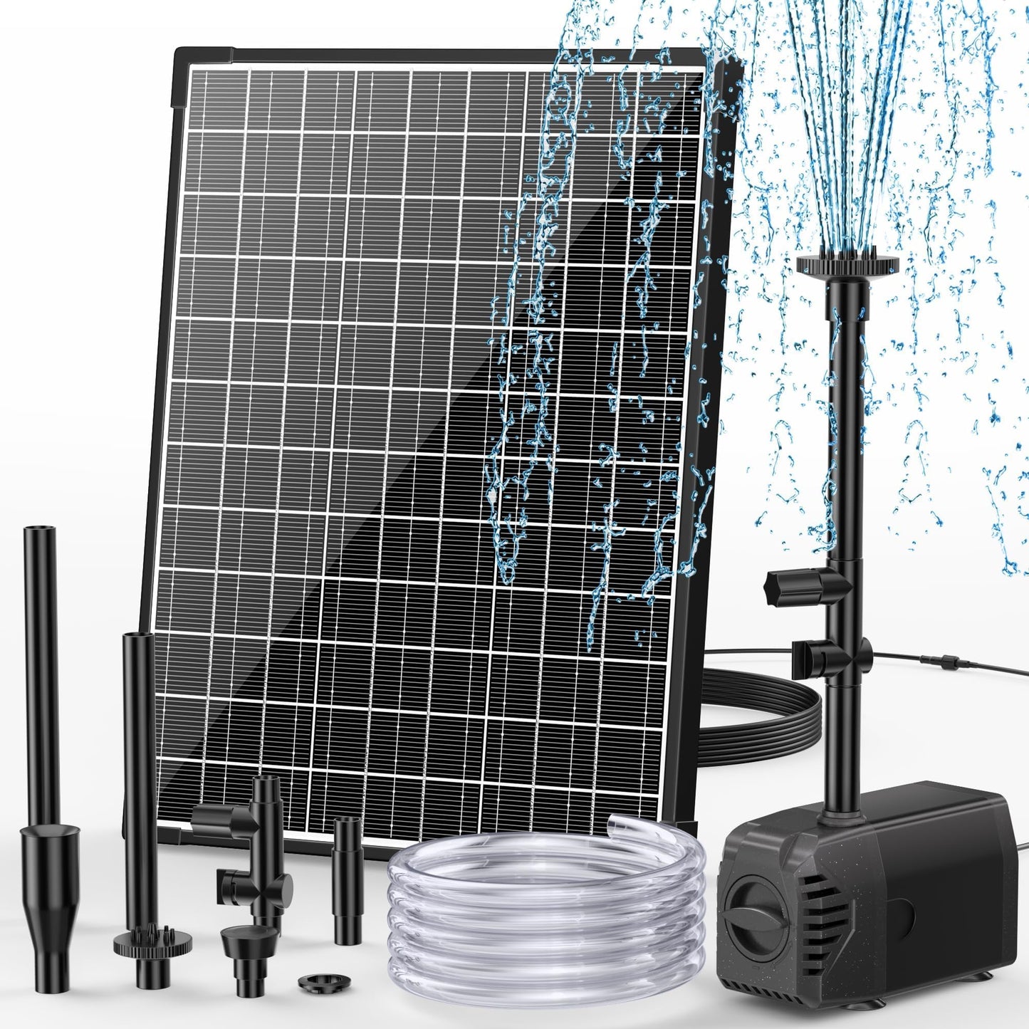 POPOSOAP Solar Fountain Pump, 20W Solar Powered Water Pump 320GPH Flow Adjustable, Solar Pond Pump with 4 Spray Patterns for Garden, Ponds, Fish Tank, Waterfall
