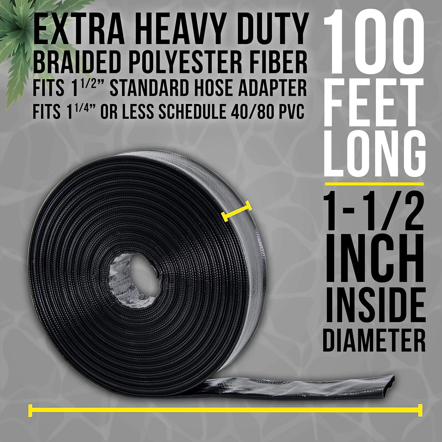 U.S. Pool Supply Pool Backwash Hose 1 1/2 Inch Diameter x 100 Feet - Discharge Hose for Pump, Sand Filter & Sump Pump Hoses - Burst Resistant Lay Flat Drainage Hoses for Inground & Above Ground Pools