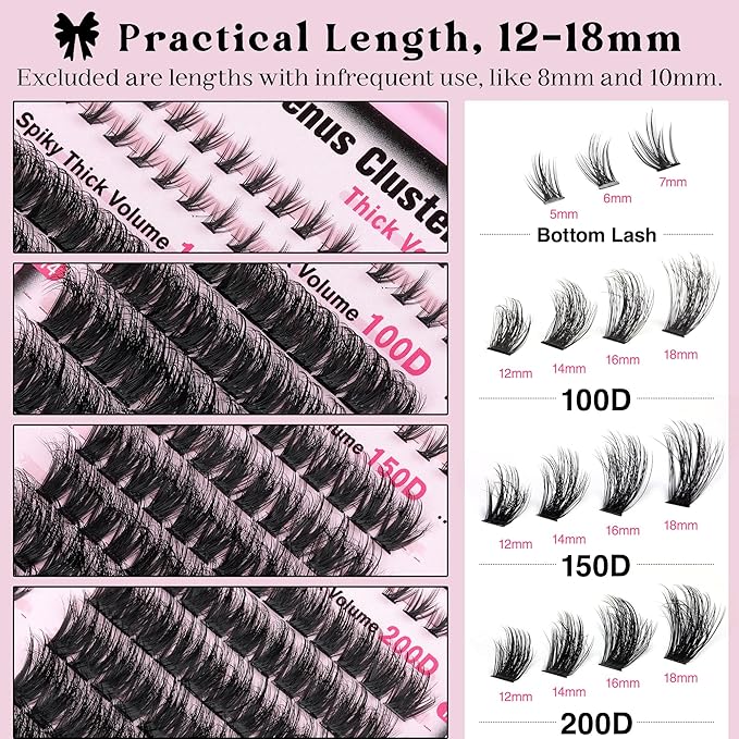 Goddvenus Lash Clusters Volume Cluster Eyelash Extensions D Curl Waterproof Individual Lashes 240pcs Fluffy Faux Mink Cluster Lashes and 60pcs Bottom Lashes for DIY Eyelash Extension
