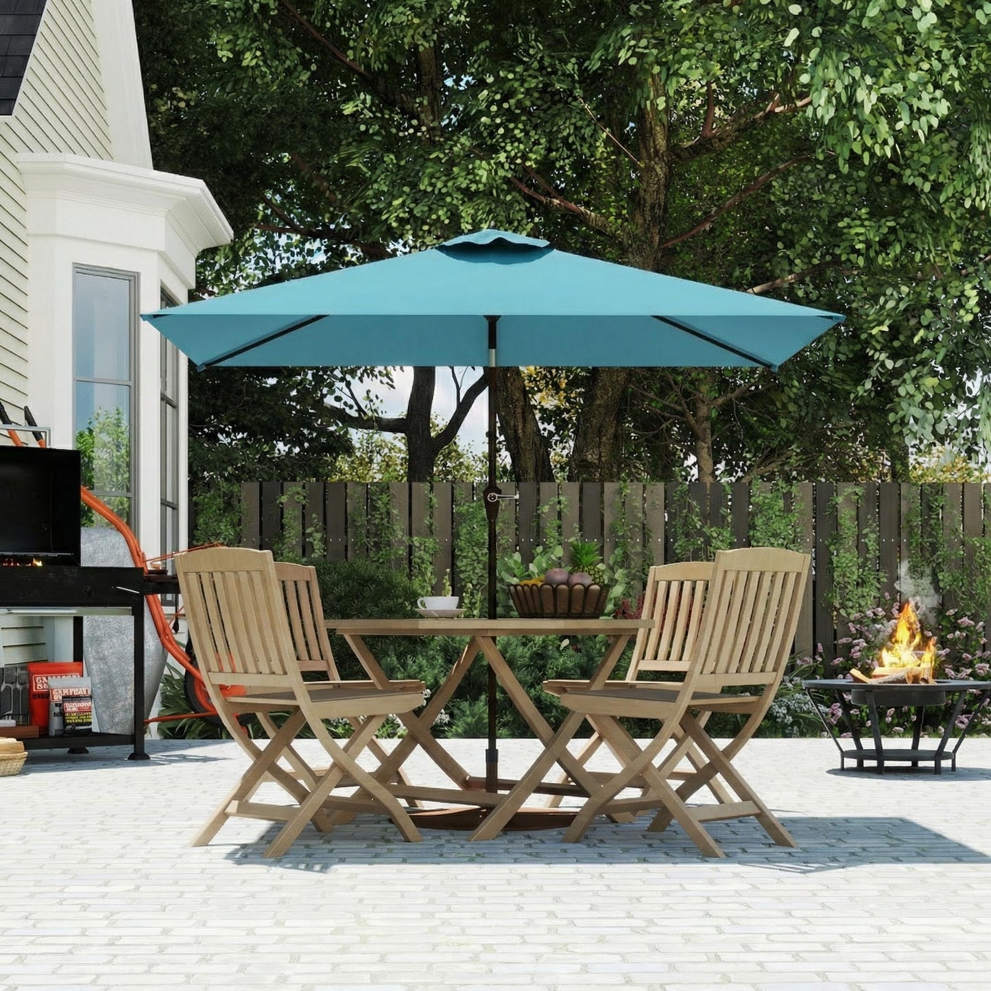 Patio Kingdom 6.5' x 10' Rectangular Patio Umbrella Large Outdoor Market Umbrella w/UV Protection, Push Button Tilt and Crank Lift, Rectangle Table Umbrella for Garden, Deck, Pool, Patio, Sky Blue