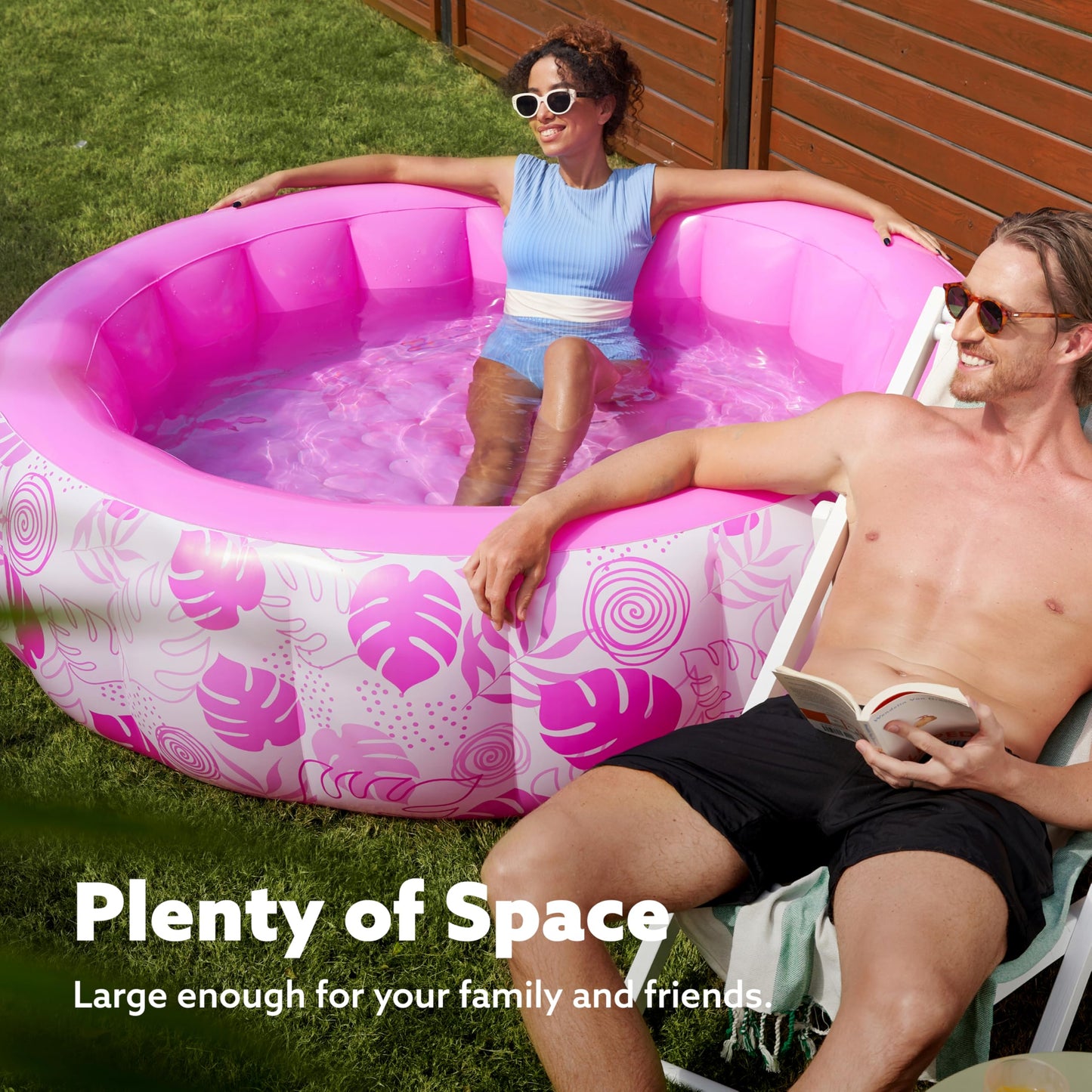 SLOOSH Inflatable Swimming Pool,5.5ft x 20 Inch Full-Sized Blow Up Durable Thickened Luxury Above Ground Family Pool with Comfortable Backrest for Summer Water Party Backyard Garden Lawn,Pink