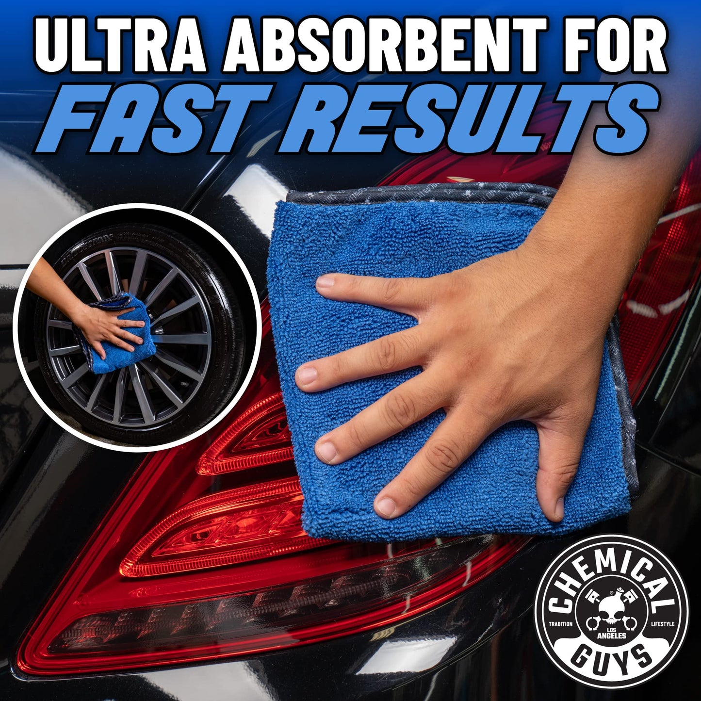 Chemical Guys Professional Grade Premium Microfiber Towels for Cars, Blue, 16" x 16", Ultra-Soft and Scratch-Free Car Detailing Cloths for Trucks, Motorcycles, and More - 3 Pack