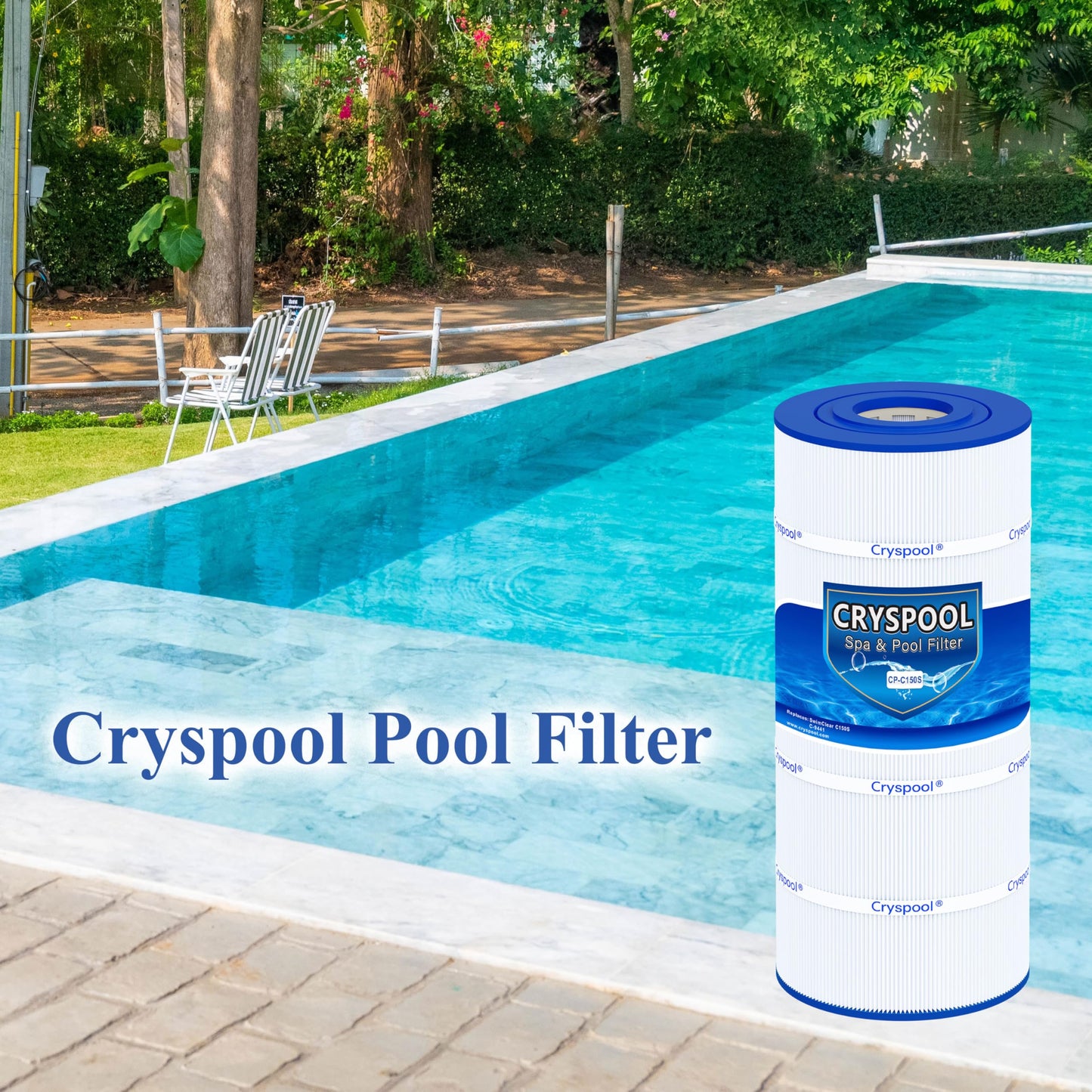 Cryspool® C150S Filter Compatible with CX150XRE, SwimClear C150S, cs150e, C-9441, PA150S, 150 Sq. Ft Pool Filter Cartridge, 1 Pack
